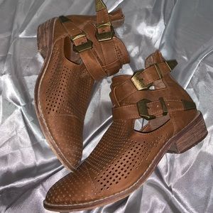 Camel Ankle Boot with Gold Buckle